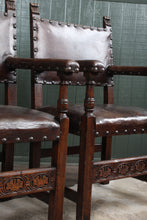 Load image into Gallery viewer, Set of 7 English Oak and Leather Chairs