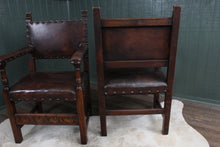 Load image into Gallery viewer, Set of 7 English Oak and Leather Chairs