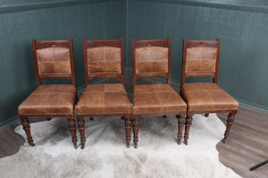 English Oak and Leather Chairs c.1900 set of 4