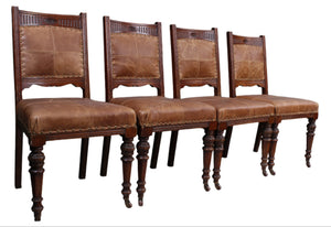 English Oak and Leather Chairs c.1900 set of 4