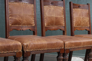 English Oak and Leather Chairs c.1900 set of 4