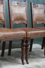 Load image into Gallery viewer, English Oak and Leather Chairs c.1900 set of 4