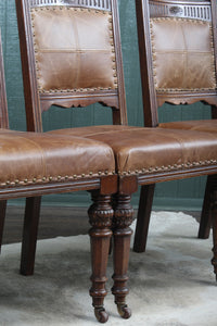 English Oak and Leather Chairs c.1900 set of 4