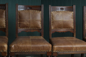 English Oak and Leather Chairs c.1900 set of 4