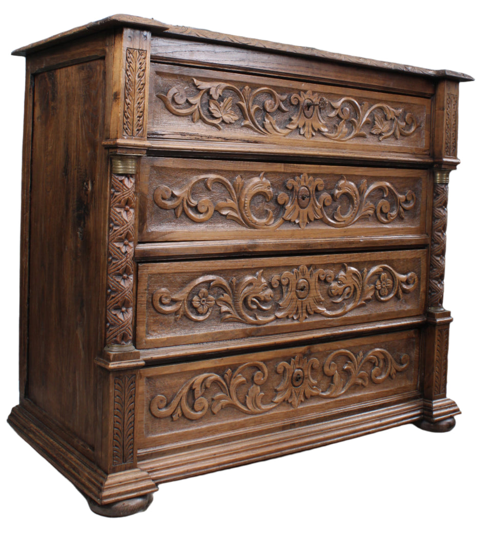 French Oak Carved Chest c.1880