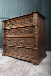 French Oak Carved Chest c.1880