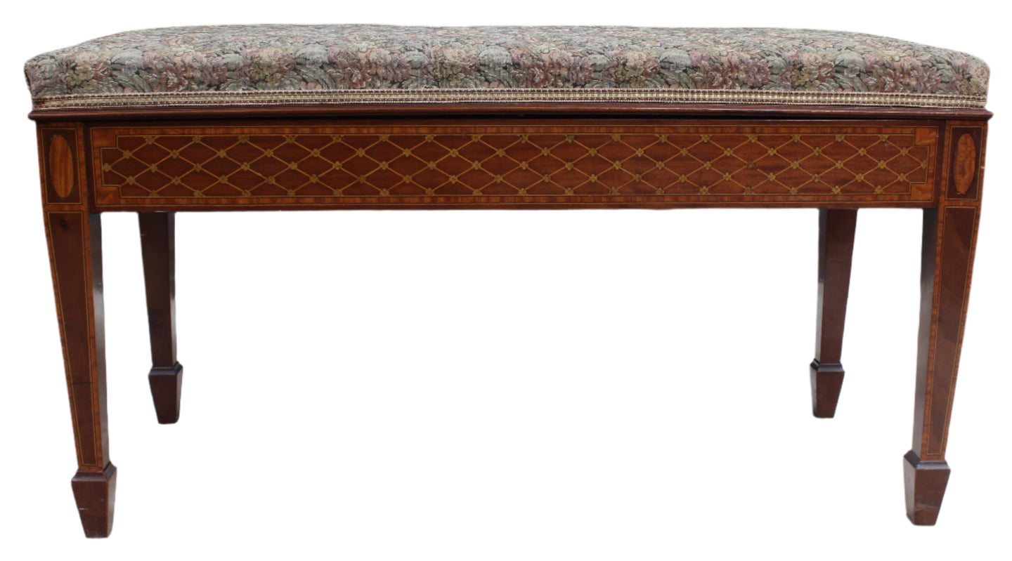 English Inlaid Mahogany Piano Bench c.1900