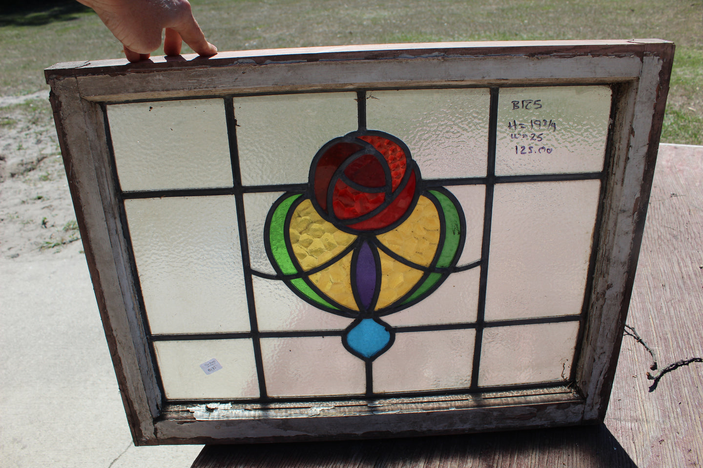 Antique English Stained Glass in Original Frame