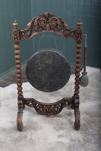 Impressive English Carved Oak Gong and Mallet c.1900