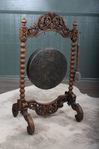 Impressive English Carved Oak Gong and Mallet c.1900