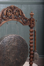 Load image into Gallery viewer, Impressive English Carved Oak Gong and Mallet c.1900
