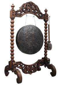 Impressive English Carved Oak Gong and Mallet c.1900