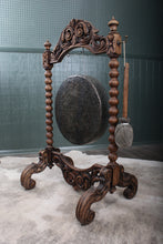 Load image into Gallery viewer, Impressive English Carved Oak Gong and Mallet c.1900