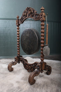 Impressive English Carved Oak Gong and Mallet c.1900