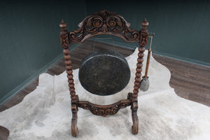 Impressive English Carved Oak Gong and Mallet c.1900