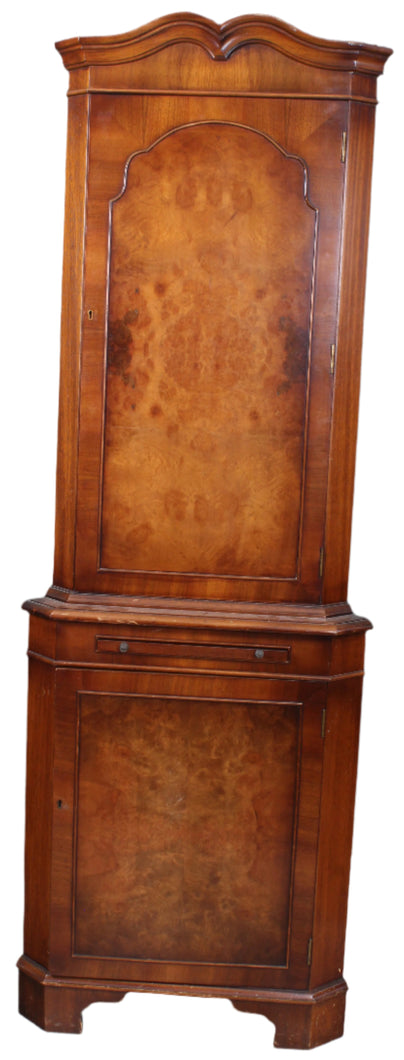 English Burl Walnut Corner Cocktail Cabinet c.1960