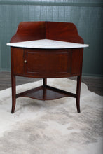 Load image into Gallery viewer, English Marble Topped Mahogany Corner Cabinet c.1850