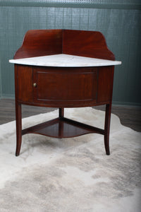 English Marble Topped Mahogany Corner Cabinet c.1850