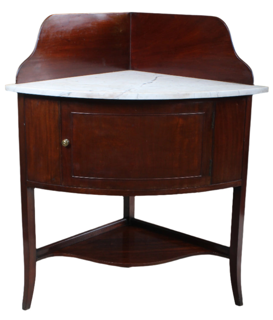 English Marble Topped Mahogany Corner Cabinet c.1850