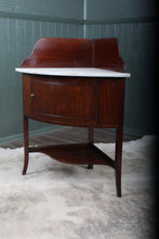 Load image into Gallery viewer, English Marble Topped Mahogany Corner Cabinet c.1850
