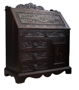 English Carved Oak Fall Front Desk c.1880
