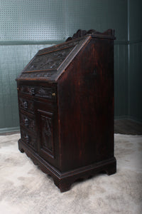 English Carved Oak Fall Front Desk c.1880