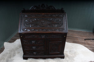 English Carved Oak Fall Front Desk c.1880