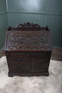 English Carved Oak Fall Front Desk c.1880