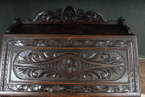 English Carved Oak Fall Front Desk c.1880