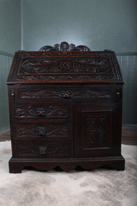 English Carved Oak Fall Front Desk c.1880