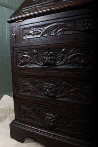 English Carved Oak Fall Front Desk c.1880