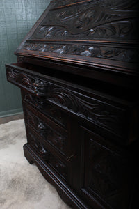 English Carved Oak Fall Front Desk c.1880