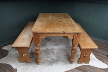Load image into Gallery viewer, English Pine Table &amp; Pair of Benches