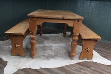 Load image into Gallery viewer, English Pine Table &amp; Pair of Benches