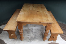 Load image into Gallery viewer, English Pine Table &amp; Pair of Benches
