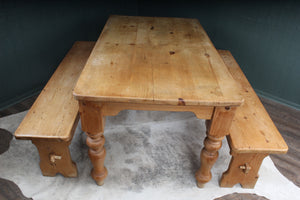 English Pine Table & Pair of Benches
