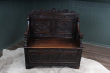 Load image into Gallery viewer, English Carved Oak Settle c.1880