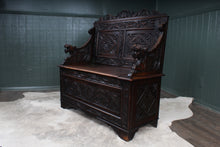 Load image into Gallery viewer, English Carved Oak Settle c.1880