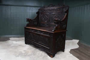 English Carved Oak Settle c.1880