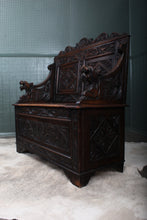 Load image into Gallery viewer, English Carved Oak Settle c.1880