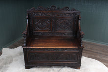 Load image into Gallery viewer, English Carved Oak Settle c.1880