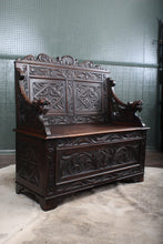 Load image into Gallery viewer, English Carved Oak Settle c.1880