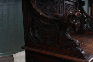 English Carved Oak Settle c.1880
