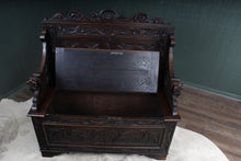 Load image into Gallery viewer, English Carved Oak Settle c.1880