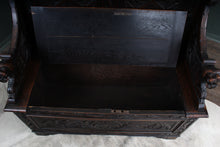 Load image into Gallery viewer, English Carved Oak Settle c.1880