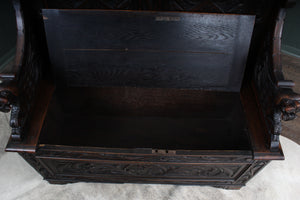 English Carved Oak Settle c.1880