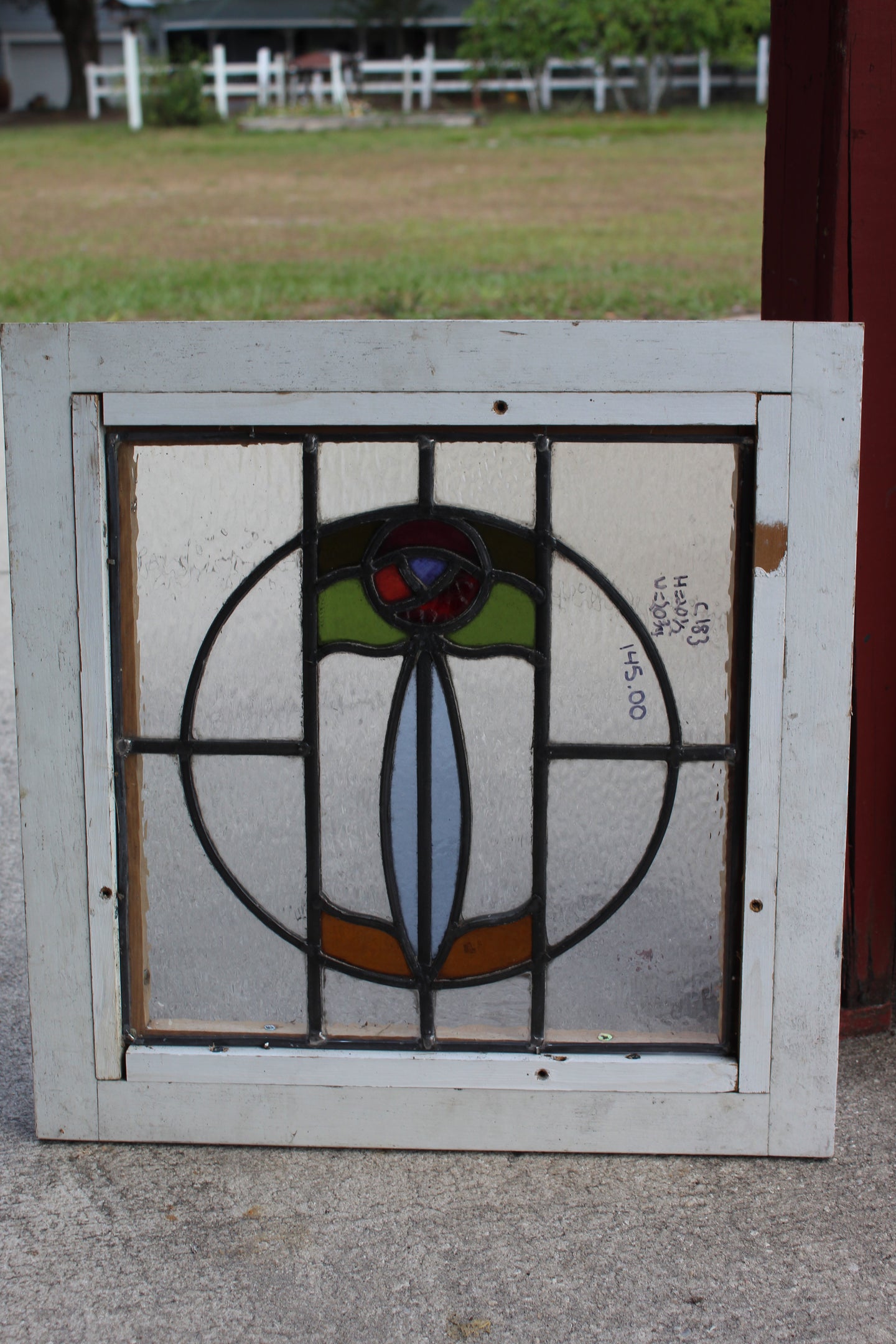 Antique English Stained Glass in Original Frame
