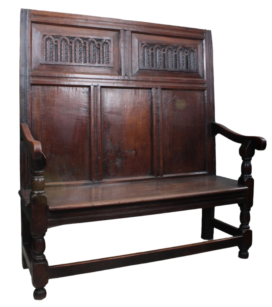 Carved European Oak Settle c.1800