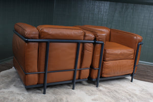 Pair Leather Chairs LC2 Le Corbusier for Cassina Style