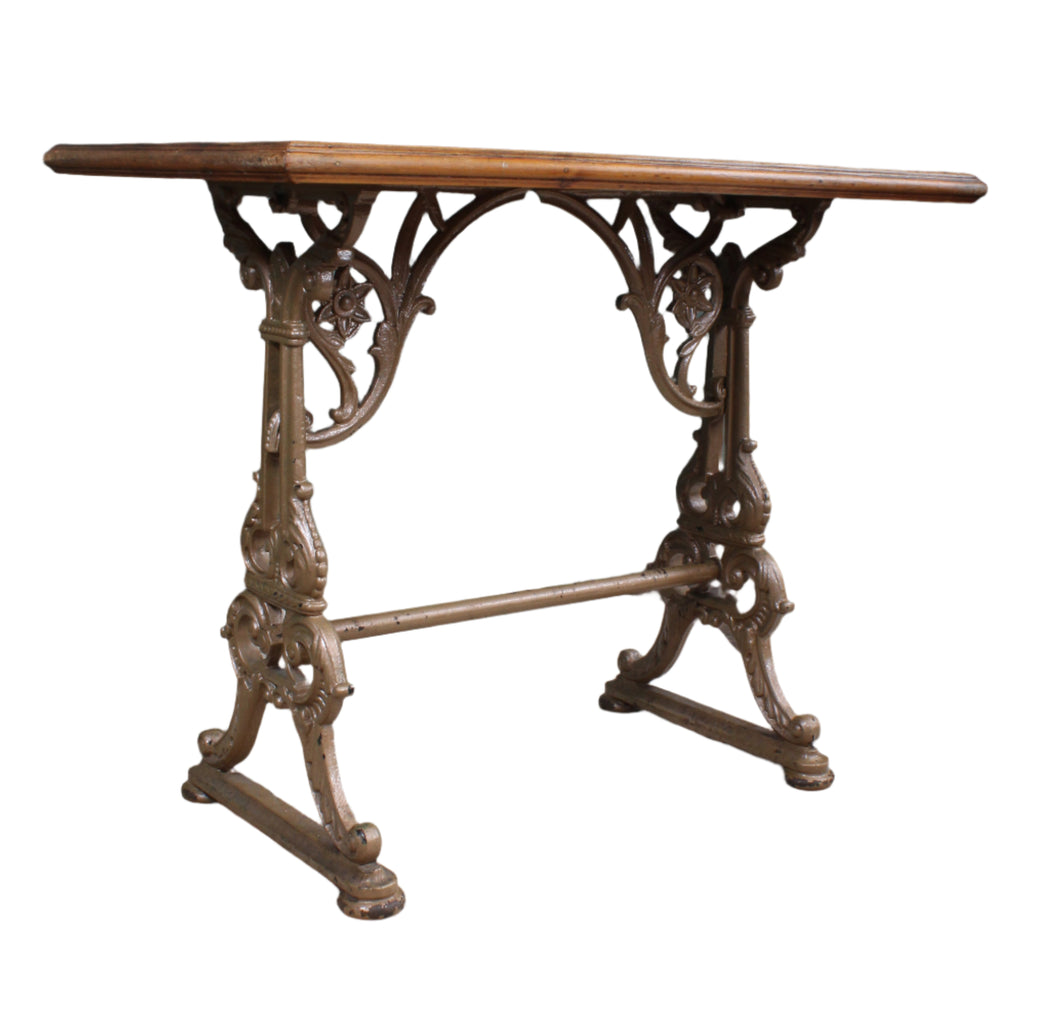 English Cast Iron Pub Table with Oak Top c.1900